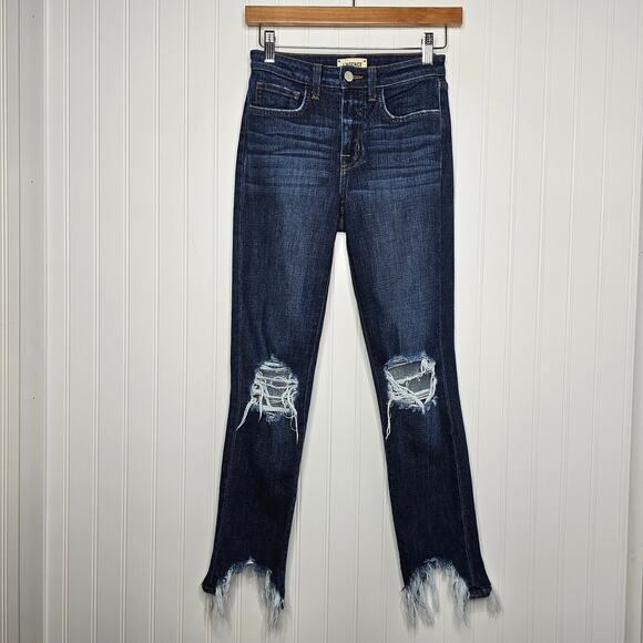 L'AGENCE Highline Distressed Skinny Jeans Size 23 High Rise Stretch Raw Hem Boho - Picture 9 of 11